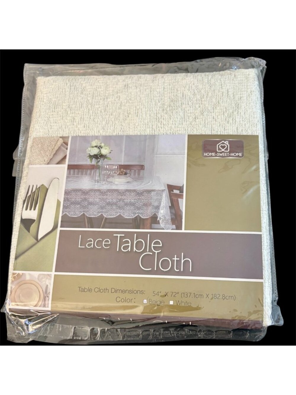 Tablecloth Vinyl Snowflake Lace Beige Rectangle 54 x 72 Brand New